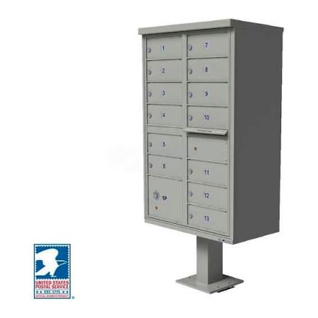 Florence Mfg Co Vital Cluster Box Unit, 13 Mailboxes, 1 Parcel Locker, Postal Grey 1570-13AF